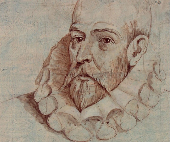 Miguel de Cervantes Saavedra. Acrílico de Hernán Cortés Moreno