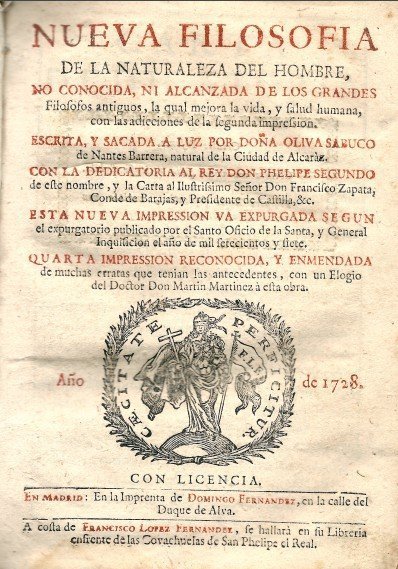 Primera página de la edición de la "Nueva Filosofía" que inspiró a José María Merino para escribir Musa décima.