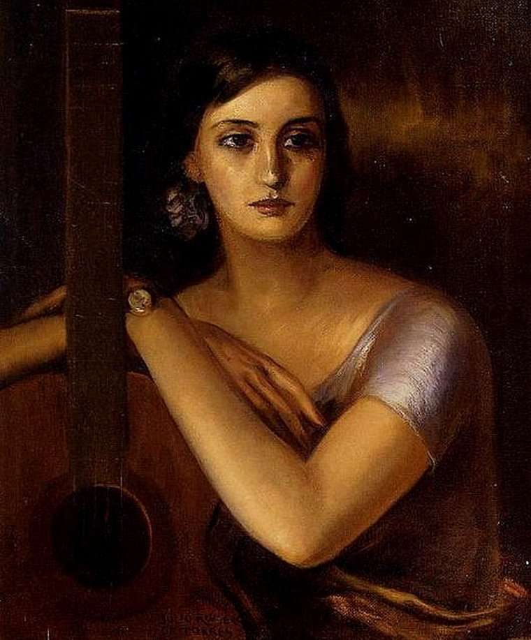 Mujer con guitarra. Cuadro de Julio Romero de Torres