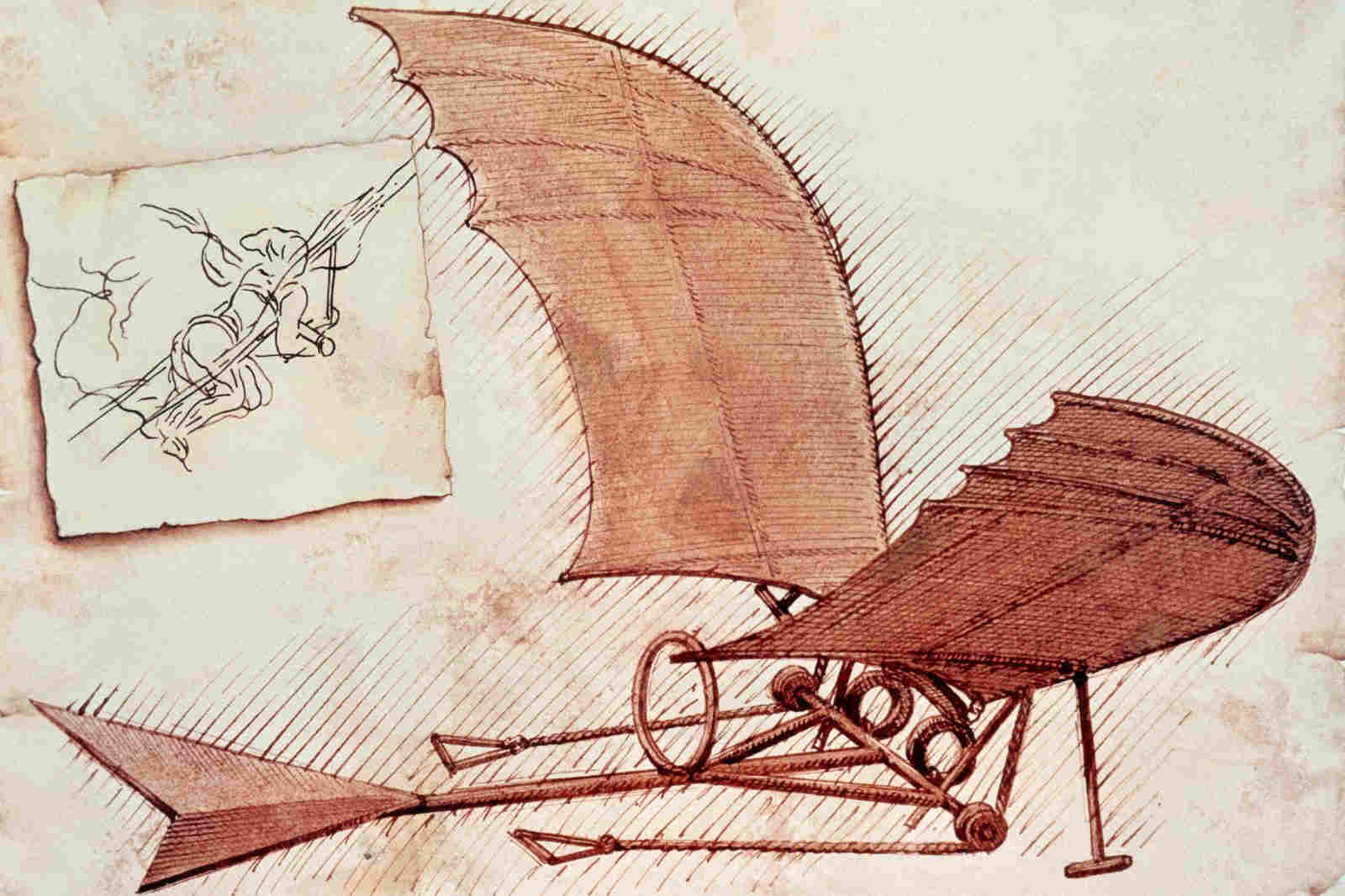 Leonardo da Vinci prueba por primera vez su máquina voladora
